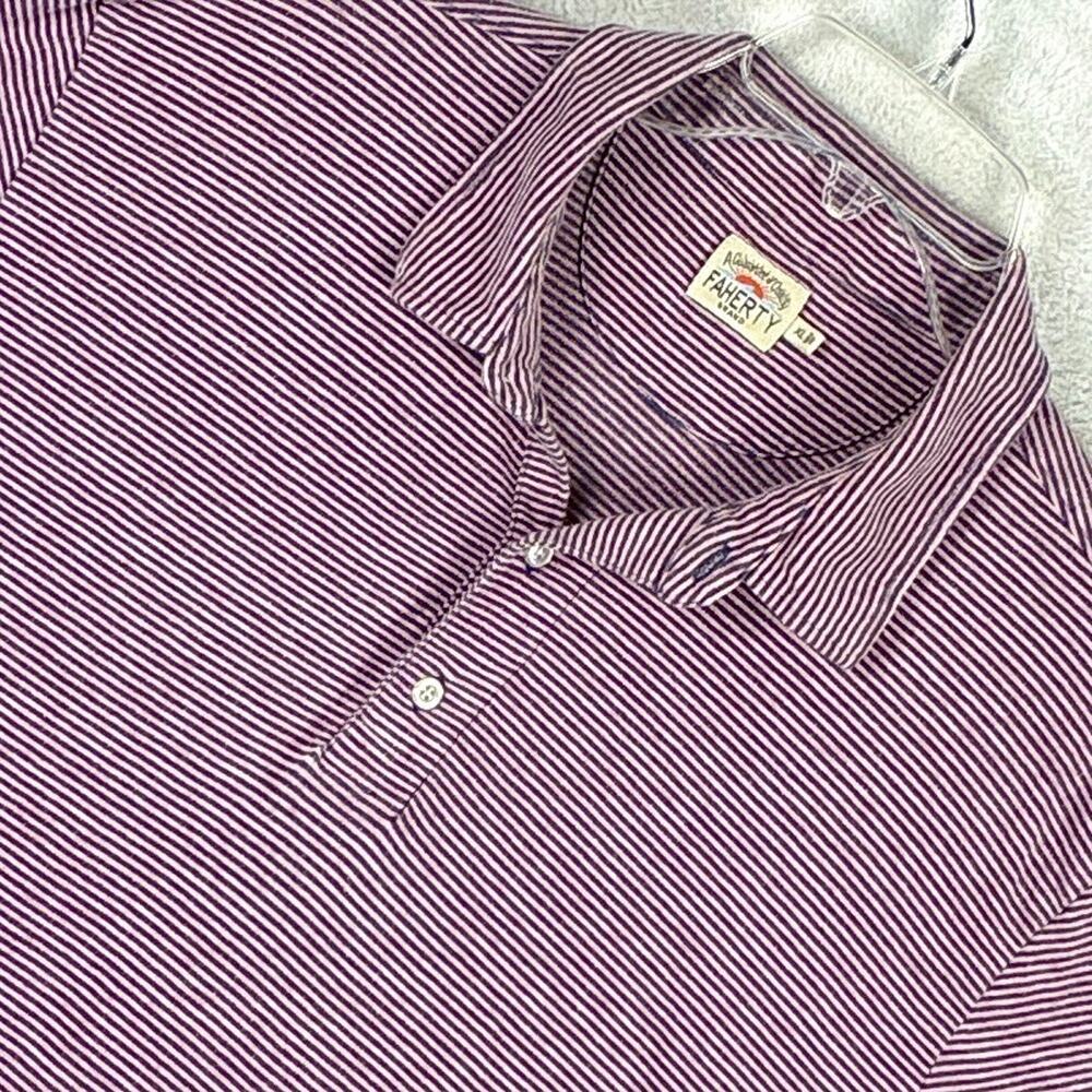 Faherty Movement Polo Shirt Mens XL Gray Pink Striped Preppy Classic Huckberry